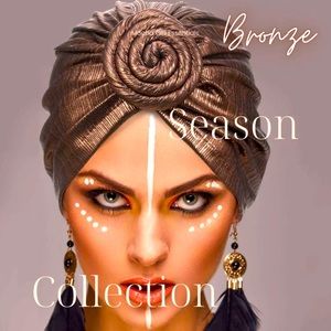 Metallic Pre-tied Turban Hats aBronze, champagne, gold, black, and silver